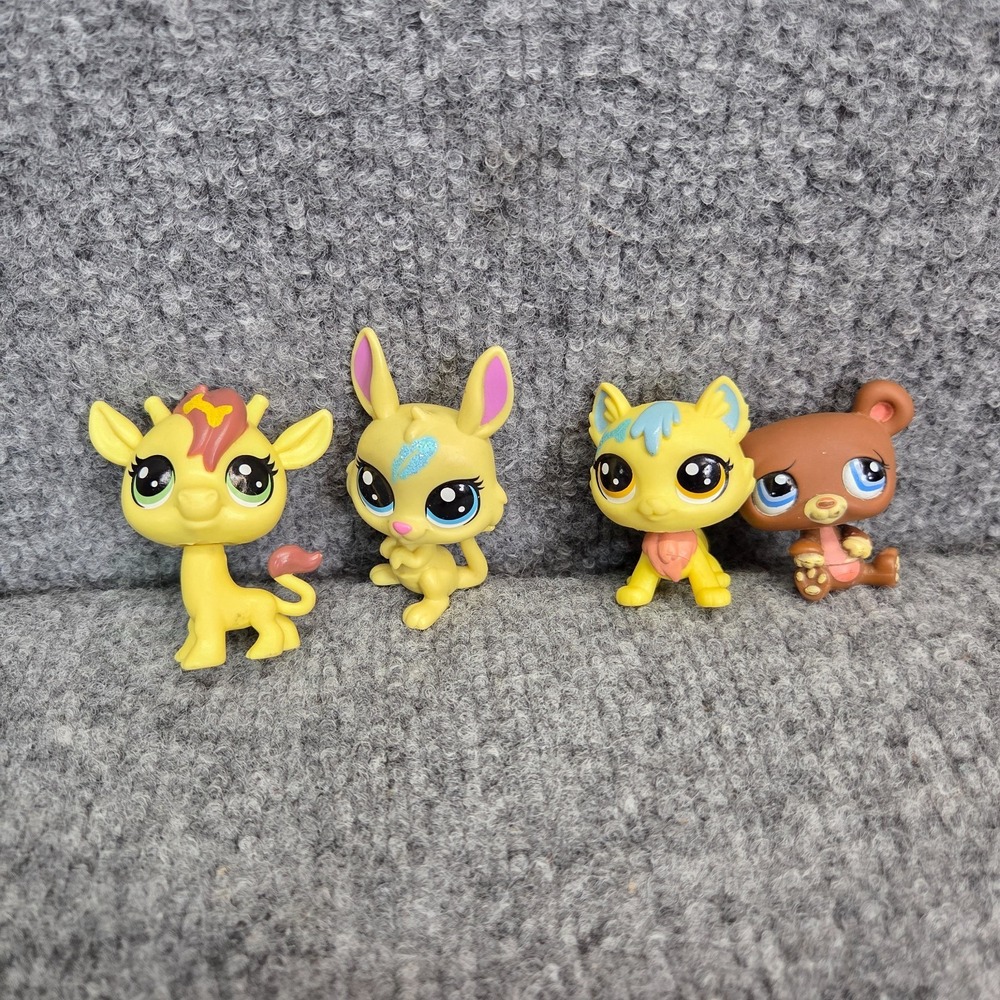 Lot of 4 Littlest Little Pet Shop Authentic Rabbit Bear Giraffe Jimbo Lucky Cat - Picture 1 of 5